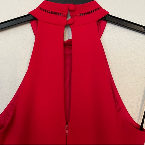 B. DARLIN Red Halter Stretch Keyhole PARTY PROM HOLIDAY Mini Fit/Flare Sz 9/10 - Picture 4 of 6